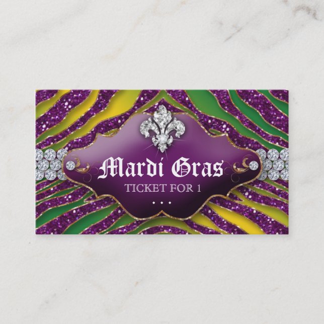 Jewelry Zebra Fleur de lis Mardi Gras Party Ticket (Front)