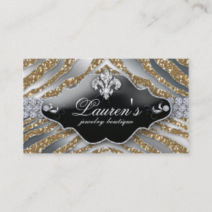 Jewelry Zebra Fleur de lis Sparkle Gold Business Card