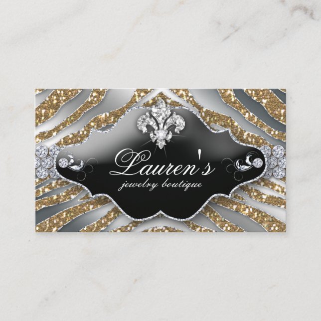 Jewelry Zebra Fleur de lis Sparkle Gold Loyalty Card (Front)
