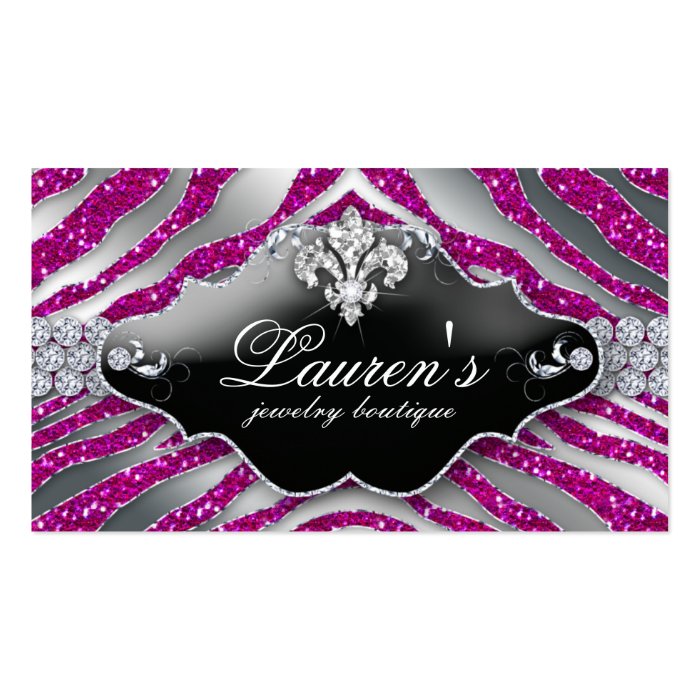 Jewelry Zebra Fleur de lis Sparkle Hot Pink Business Card Templates