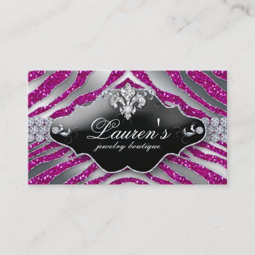 Jewelry Zebra Fleur de lis Sparkle Hot Pink Business Card