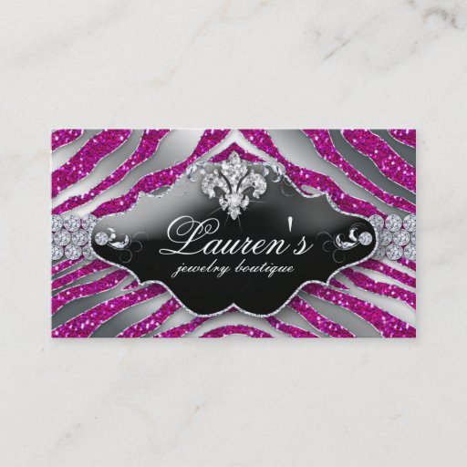 Customizable Jewelry Zebra Fleur de lis Sparkle Hot Pink Business Card Templates