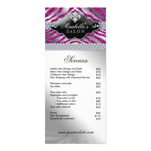 Jewelry Zebra Fleur de lis Sparkle Hot Pink Menu (Front)
