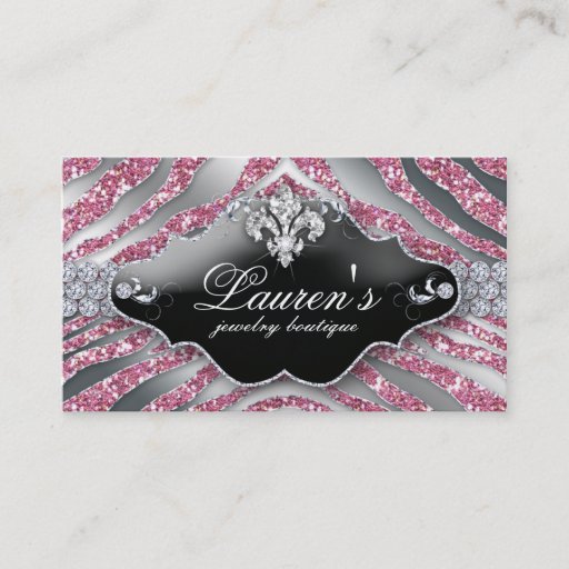 Customizable Jewelry Zebra Fleur de lis Sparkle Pink SB Business Cards