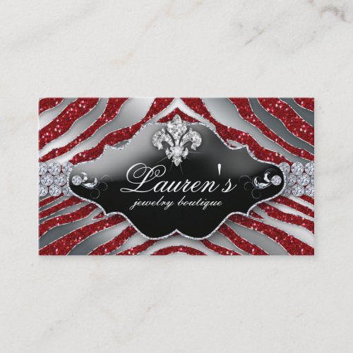 Jewelry Zebra Fleur de lis Sparkle Red SB Business Cards