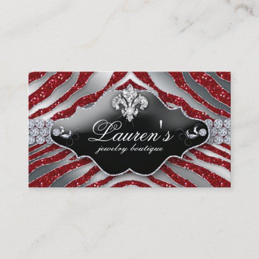 Customizable Jewelry Zebra Fleur de lis Sparkle Red SB Business Cards