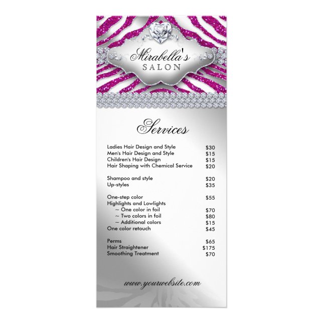 Jewelry Zebra Heart Sparkle Hot Pink Menu (Front)