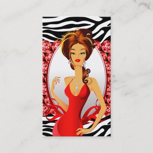 Jewelry Zebra Red Diamonds Business Card Template