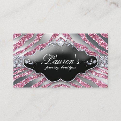 Jewelry Zebra Business Card Sparkle Pink SB