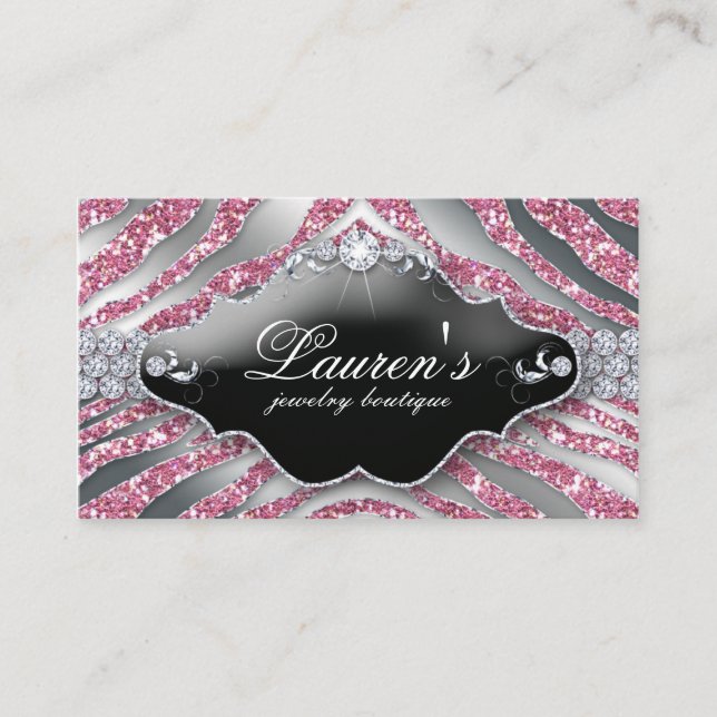 Jewelry Zebra Sparkle Pink Luxury SB Business Card (Front)