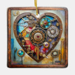Jewels And Stained Glass Heart Steampunk Series Ceramic Ornament