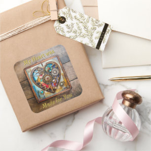 Jewels And Stained Glass Heart Steampunk Series Square Sticker