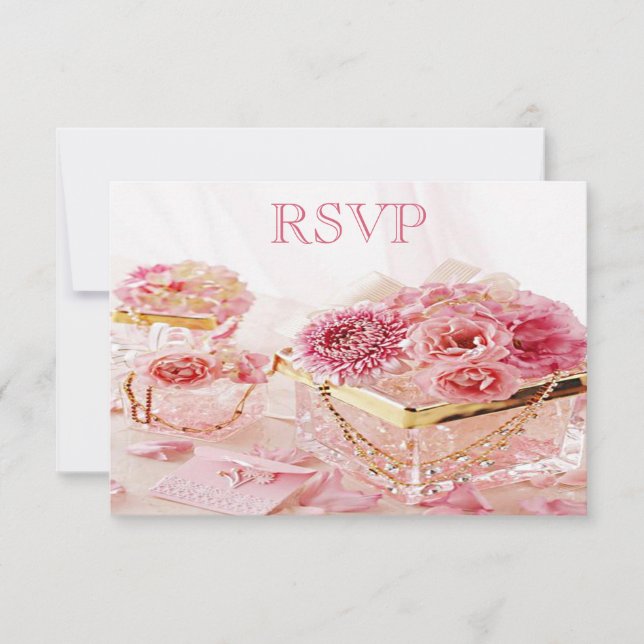 Jewels, Boxes & Pink Flowers RSVP Card (Front)