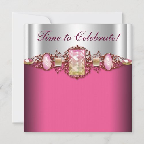 Jewels Hot Pink Gold Birthday Party Invitation