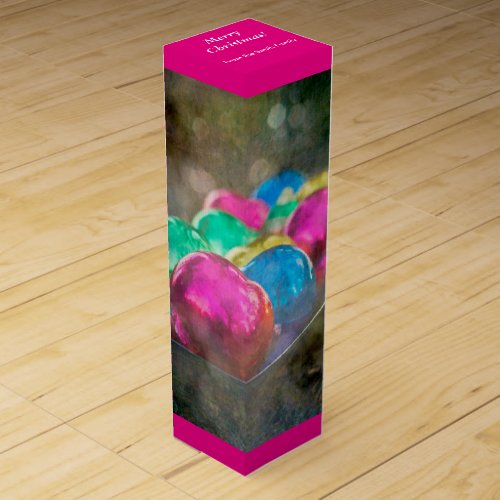 Jewels of the Forest Christmas Ornaments on Pink Wine Box