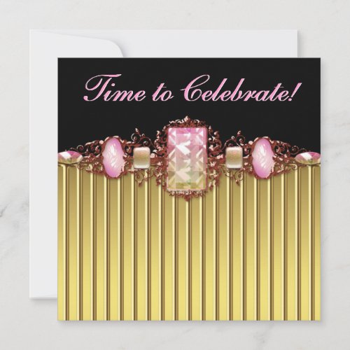 Jewels Pink Black Gold Birthday Party Custom Invitations