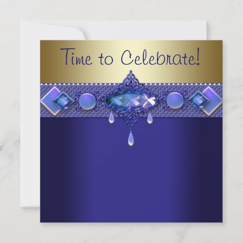 Jewels Purple Royal Blue Gold Birthday Party Invitation