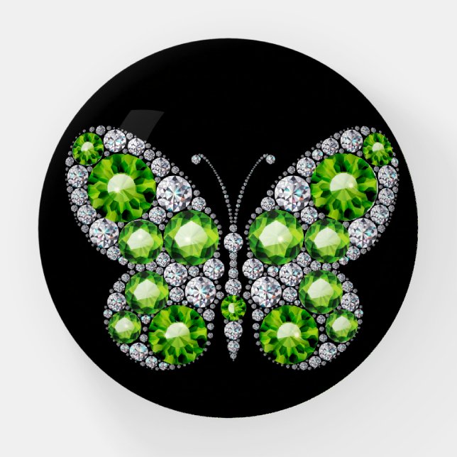 Jewels Rhinestone Emerald Butterfly Paperweight (Front)