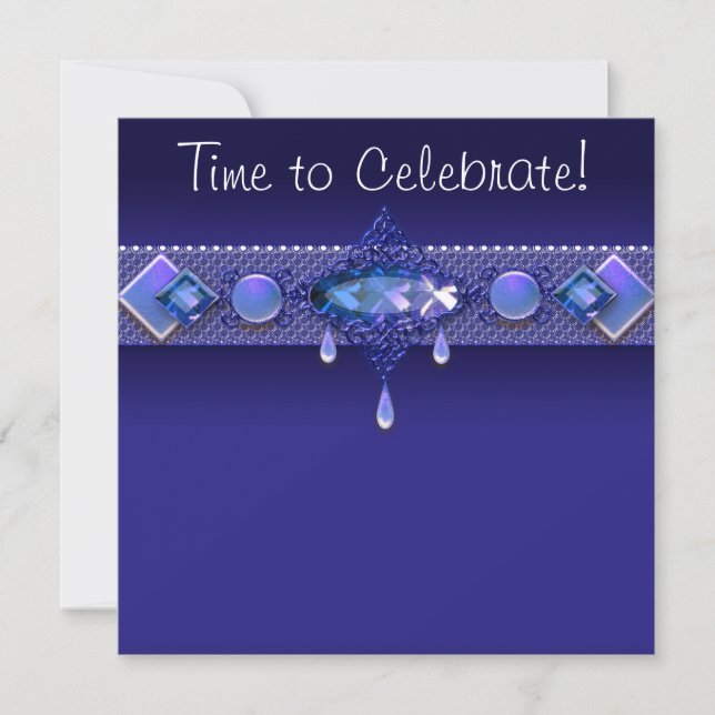 Jewels Royal Navy Blue Womans Birthday Party Invitation (Front)