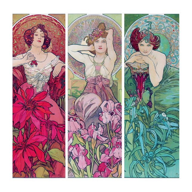 Jewels (Ruby/Amethyst/Emerald), Alphonse Mucha Triptych (Front)