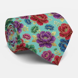 Jeweltone Flowers with Gold Accents Neck Tie
