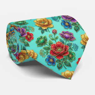 Jeweltone Flowers with Gold Accents Neck Tie