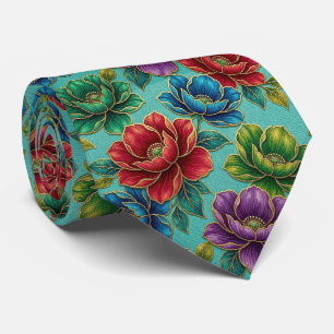 Jeweltone Flowers with Gold Accents Neck Tie