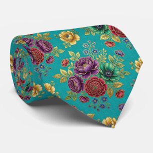 Jeweltone Flowers with Gold Accents Neck Tie