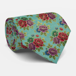 Jeweltone Flowers with Gold Accents Neck Tie
