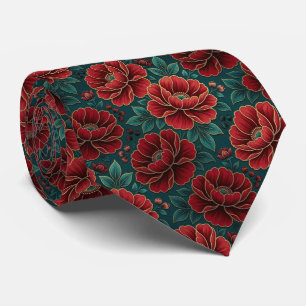 Jeweltone Flowers with Gold Accents Neck Tie
