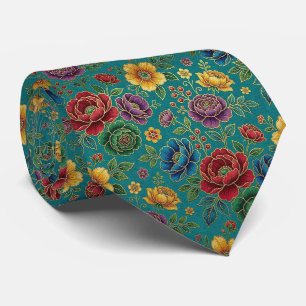 Jeweltone Flowers with Gold Accents Neck Tie