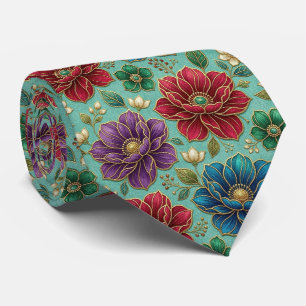 Jeweltone Flowers with Gold Accents Neck Tie