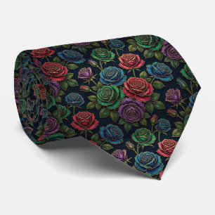Jeweltone Roses with Gold Accents Neck Tie