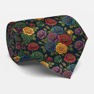 Jeweltone Roses with Gold Accents Neck Tie
