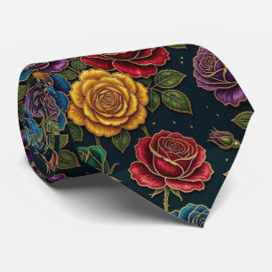 Jeweltone Roses with Gold Accents Neck Tie