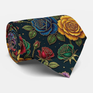 Jeweltone Roses with Gold Accents Neck Tie