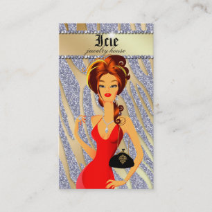 Jewerly Business Card Purse Diamonds Red Zebra