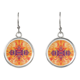 JEWERLY - Orange Smoke - Fractal Art - Earrings