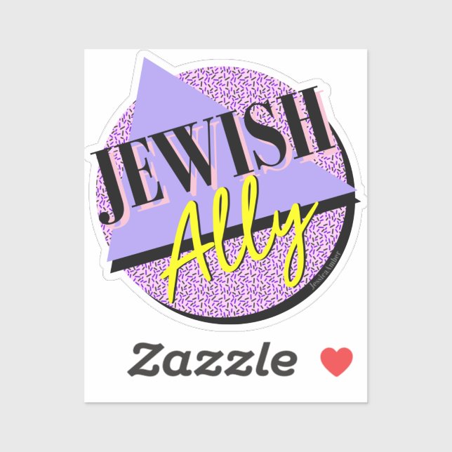 Jewish Ally Purple Yellow 90s Typography Retro Sticker (Sheet)