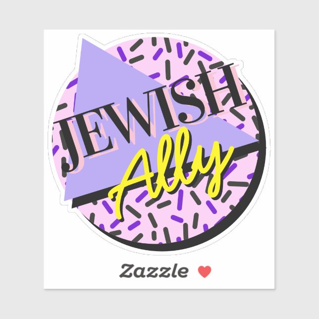 Jewish Ally Purple Yellow Retro Slogan Sticker (Sheet)