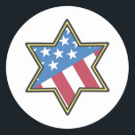 Jewish American Gifts for Hanukkah Classic Round Sticker<br><div class="desc">Give these Jewish American gifts as Hanukkah presents to family and friends  to wear all year showing  patriotic Jewish pride. What a unique looking American flag symbol in a star of David!</div>