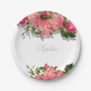 Jewish Baby Naming Girl Pink Floral Hebrew Paper Plates