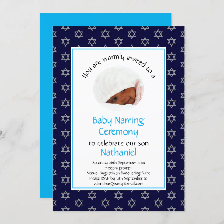 Jewish Baby Naming | Photo | Star of David | Blue Invitation | Zazzle