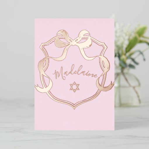 Jewish Baby Naming Pink Ribbon Elegant Foil Foil Invitation | Zazzle