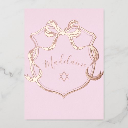 Jewish  Baby Naming Pink Ribbon Elegant Foil  Foil Invitation