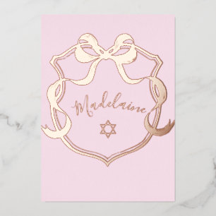 Jewish  Baby Naming Pink Ribbon Elegant Foil  Invitation