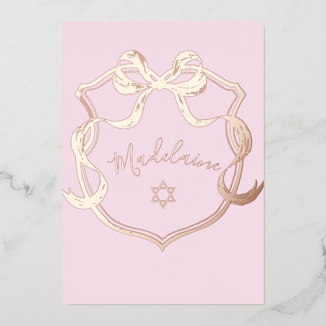 Jewish  Baby Naming Pink Ribbon Elegant Foil  Invitation (Front)