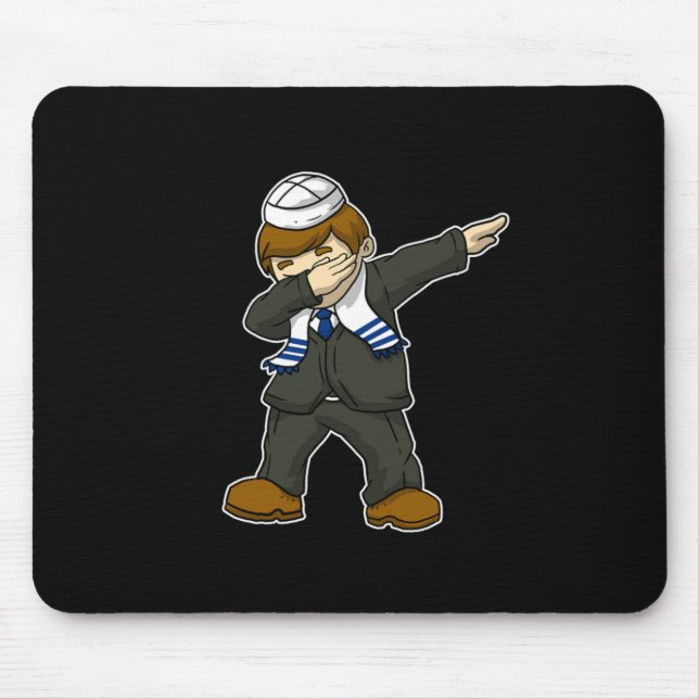 Jewish Bar Mitzvah Boy Dabbing Happy Hanukah Mouse Pad (Front)