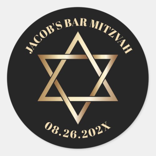 Jewish BAR MITZVAH Gold Star of David Black Classic Round Sticker