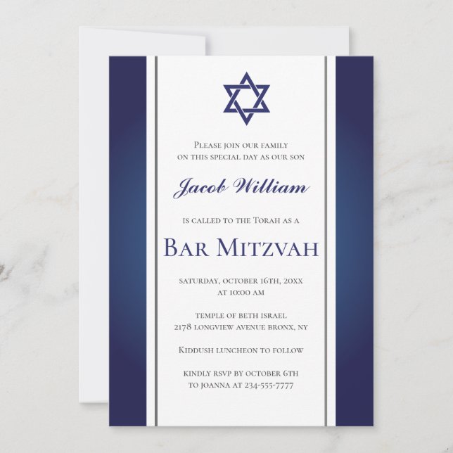 Jewish Bar Mitzvah Personalized Invitation (Front)